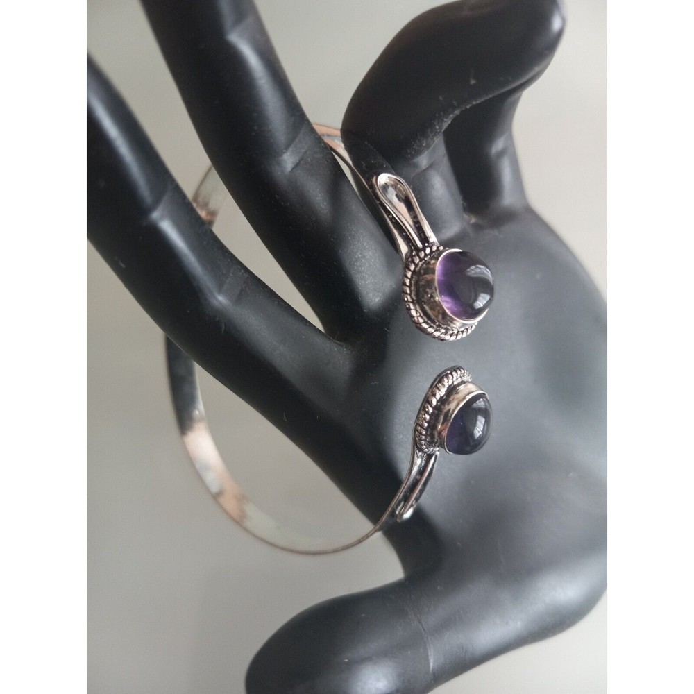Amethyst Gemstone 925 Silver Plated Cuff Bracelet Beauty Jewelry